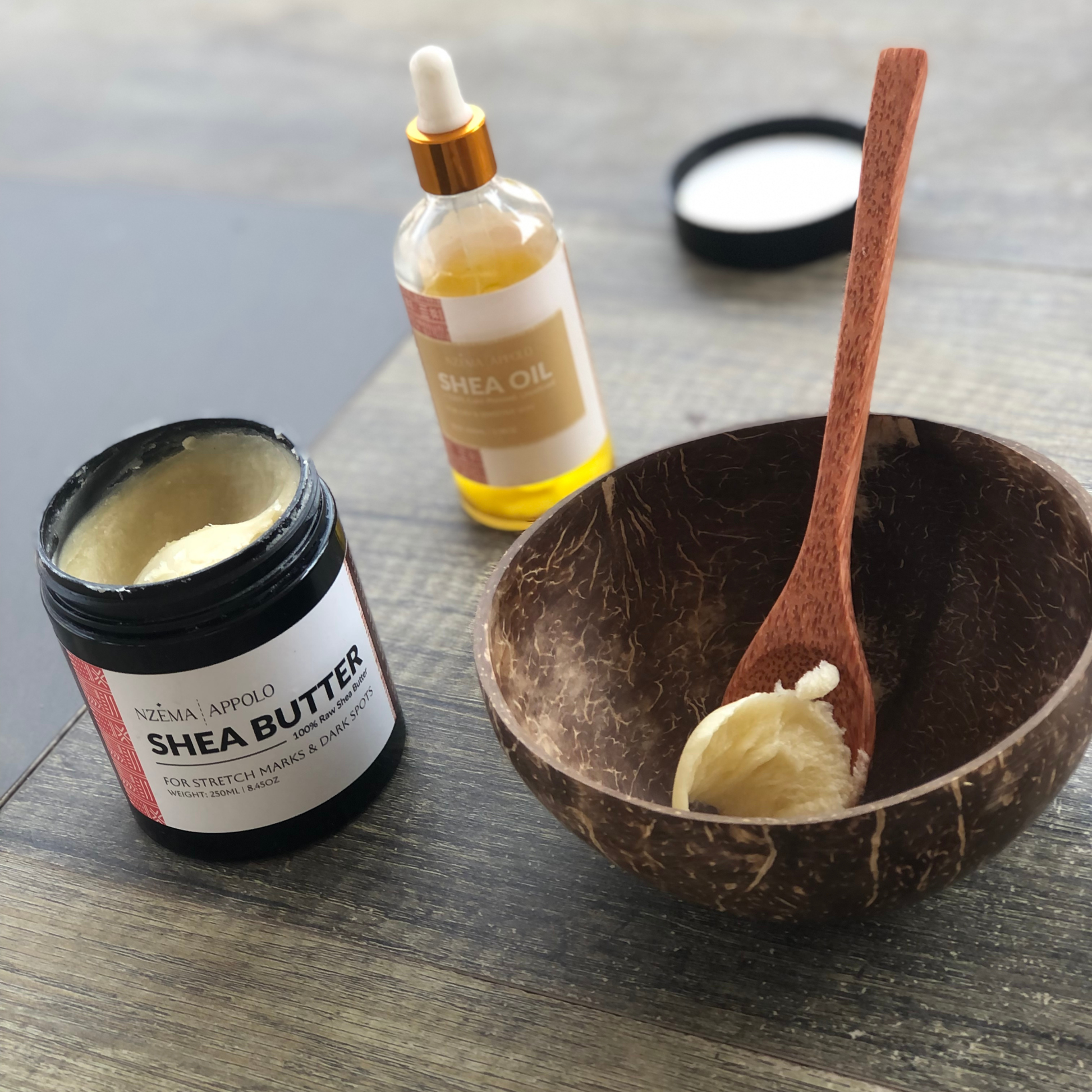 Natural Mixing bowl with wooden spoon | Coconut Shell Nzema Appolo