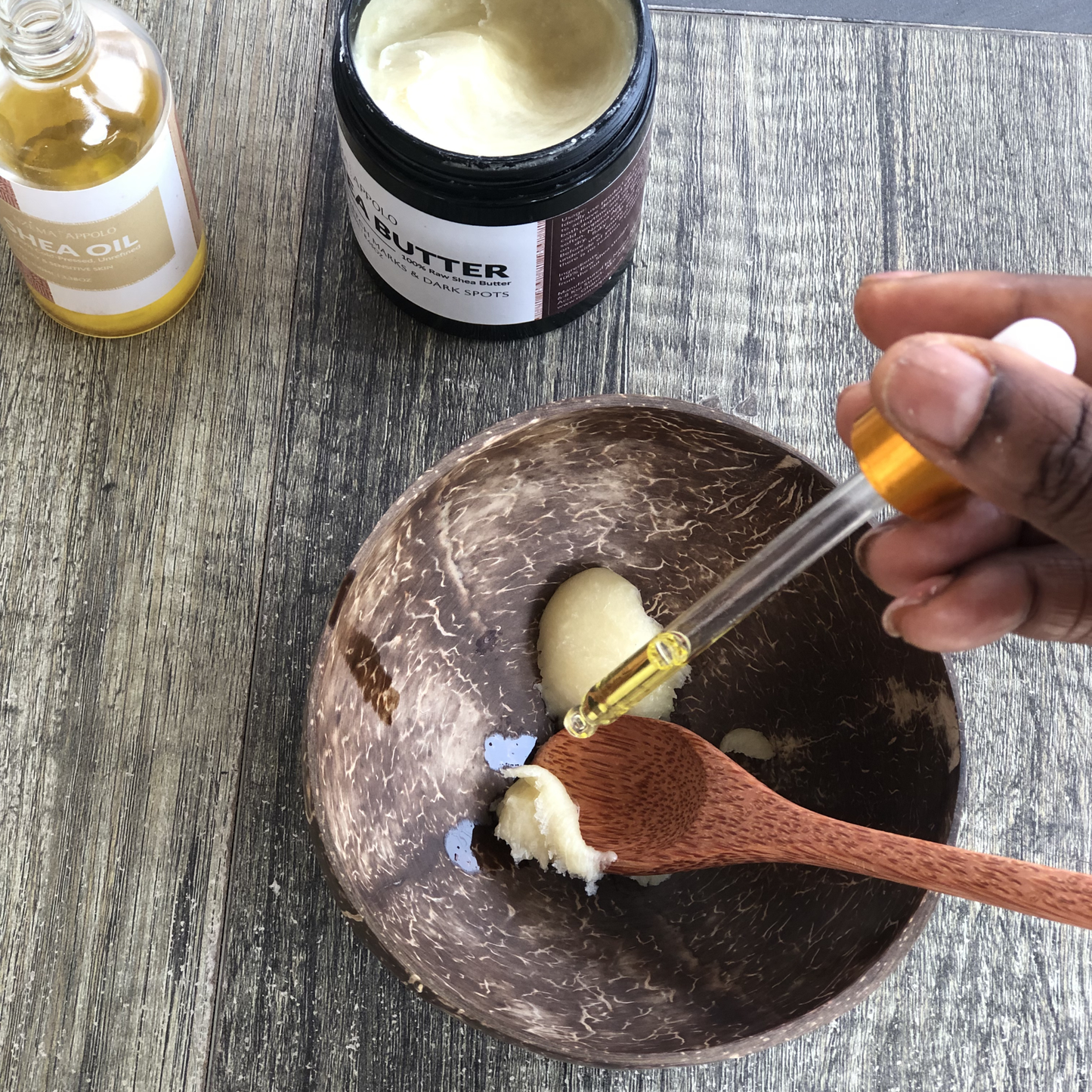 Natural Mixing bowl with wooden spoon | Coconut Shell Nzema Appolo